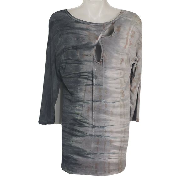 Art Of Cloth Womens Top Small 3/4 Sleeve High Low Cut Out Back Multicolor - Picture 2 of 7